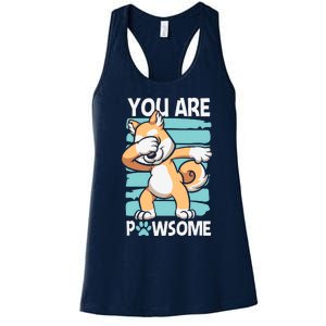 Funny Dog Puns Awesome Dog Funny Pawsome Dabbing Dog Cartoons Dog Women's Racerback Tank