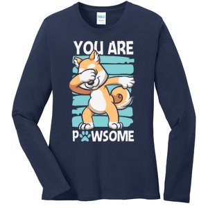 Funny Dog Puns Awesome Dog Funny Pawsome Dabbing Dog Cartoons Dog Ladies Long Sleeve Shirt