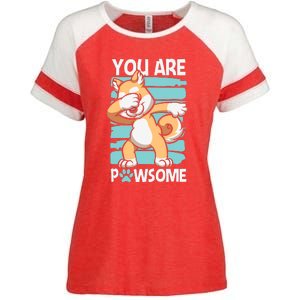 Funny Dog Puns Awesome Dog Funny Pawsome Dabbing Dog Cartoons Dog Enza Ladies Jersey Colorblock Tee