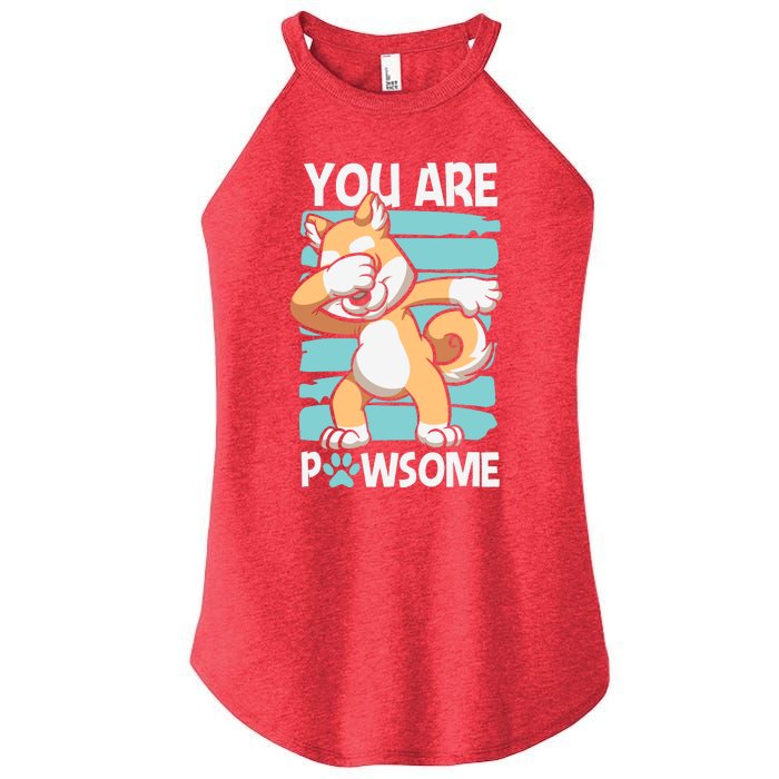 Funny Dog Puns Awesome Dog Funny Pawsome Dabbing Dog Cartoons Dog Women's Perfect Tri Rocker Tank