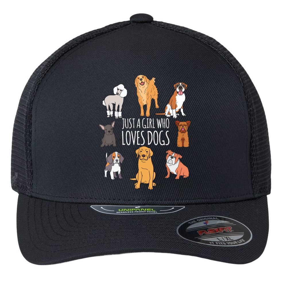 Fun Dog Puppy Lover Themed | Cute Just A Girl Who Loves Dogs Flexfit Unipanel Trucker Cap