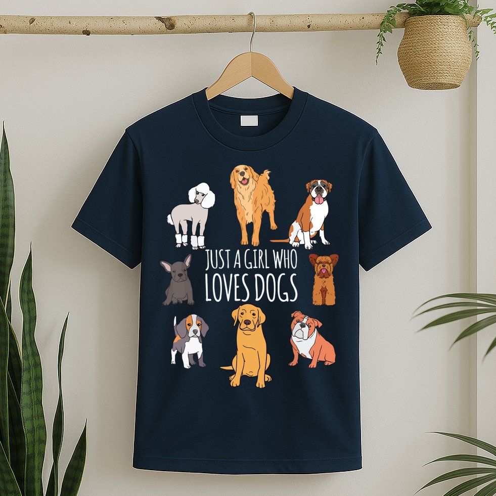 Fun Dog Puppy Lover Themed | Cute Just A Girl Who Loves Dogs T-Shirt