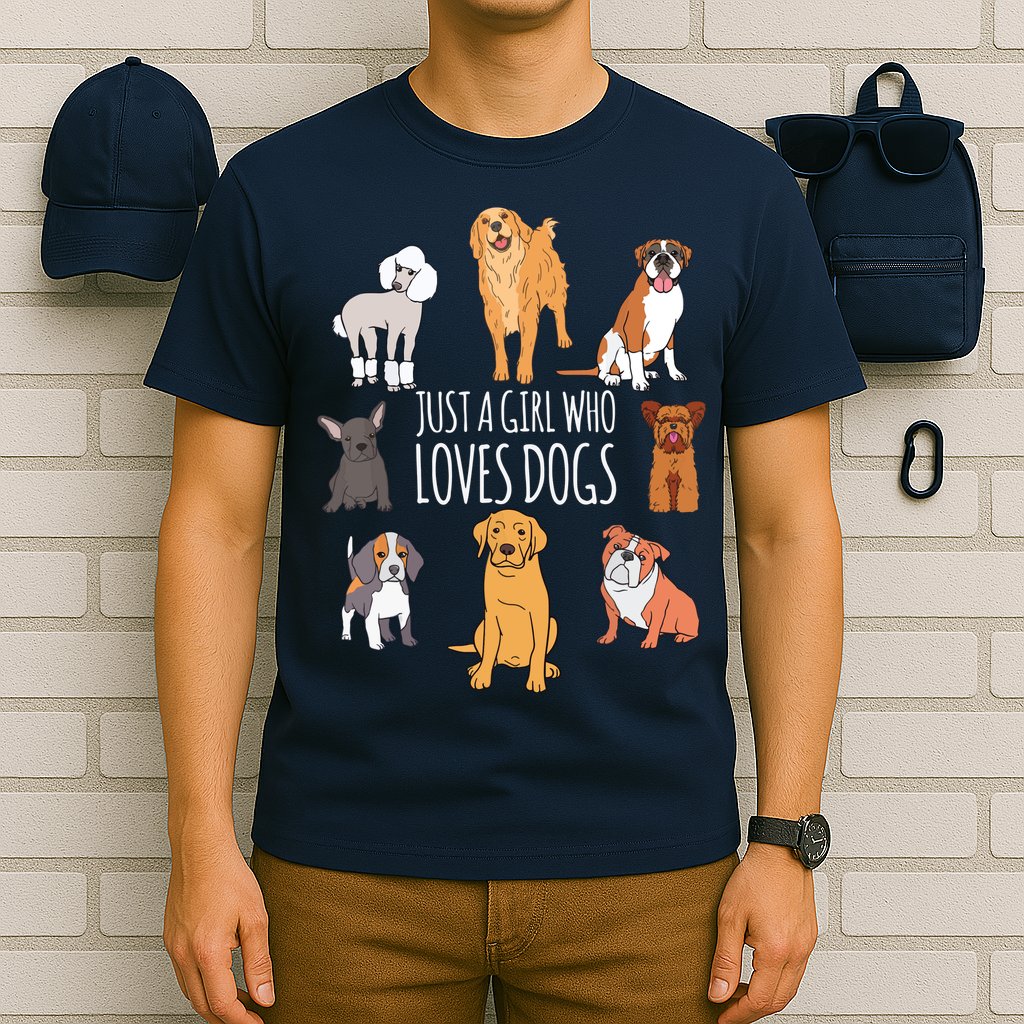 Fun Dog Puppy Lover Themed | Cute Just A Girl Who Loves Dogs T-Shirt