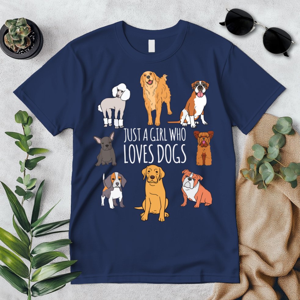 Fun Dog Puppy Lover Themed | Cute Just A Girl Who Loves Dogs Premium T-Shirt