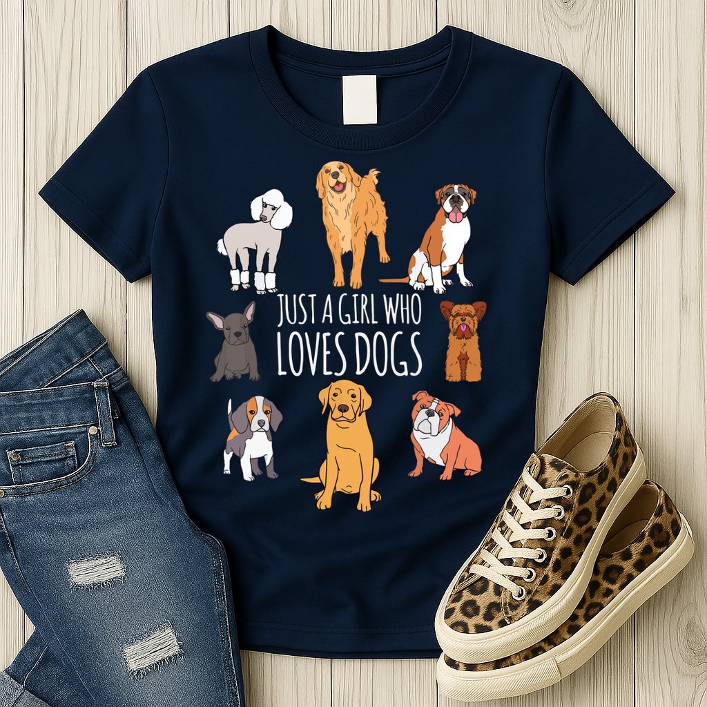 Fun Dog Puppy Lover Themed | Cute Just A Girl Who Loves Dogs Womens T-Shirt