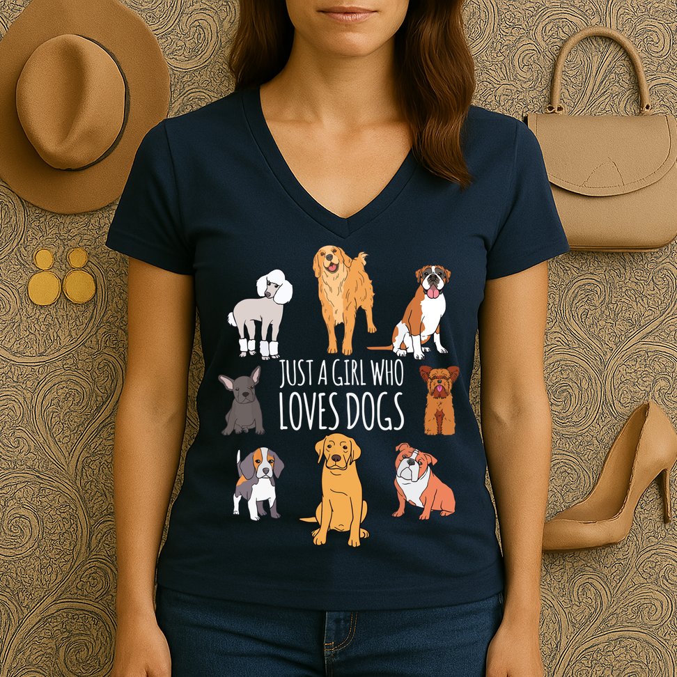 Fun Dog Puppy Lover Themed | Cute Just A Girl Who Loves Dogs Women's V-Neck T-Shirt