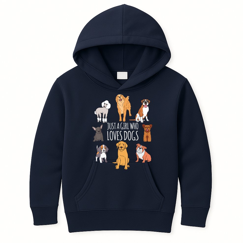 Fun Dog Puppy Lover Themed | Cute Just A Girl Who Loves Dogs Kids Hoodie