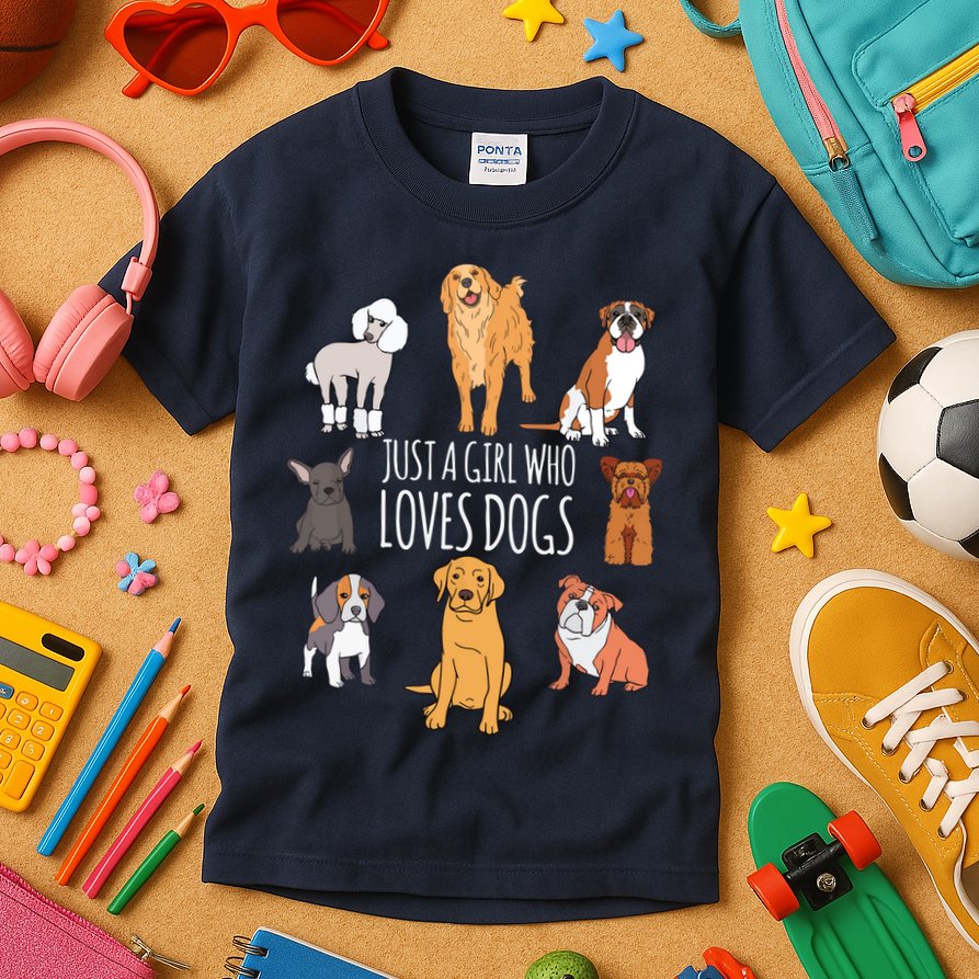Fun Dog Puppy Lover Themed | Cute Just A Girl Who Loves Dogs Kids T-Shirt