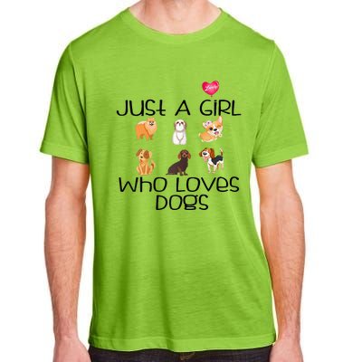 Funy Dog Puppy Lover Themed Cute Just A Girl Who Loves Dogs Adult ChromaSoft Performance T-Shirt