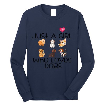 Funy Dog Puppy Lover Themed Cute Just A Girl Who Loves Dogs Long Sleeve Shirt