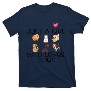 Funy Dog Puppy Lover Themed Cute Just A Girl Who Loves Dogs T-Shirt