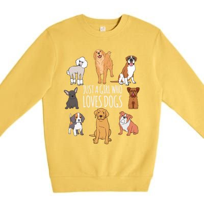 Fun Dog Puppy Lover Themed Cute Just A Girl Who Loves Dogs Cool Gift Premium Crewneck Sweatshirt