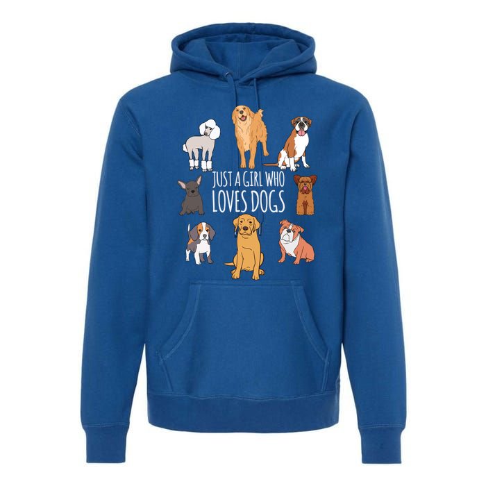 Fun Dog Puppy Lover Themed Cute Just A Girl Who Loves Dogs Cool Gift Premium Hoodie