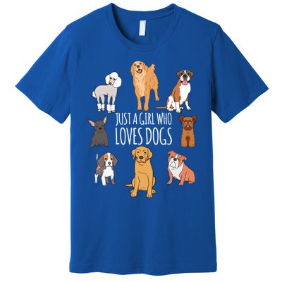 Fun Dog Puppy Lover Themed Cute Just A Girl Who Loves Dogs Cool Gift Premium T-Shirt