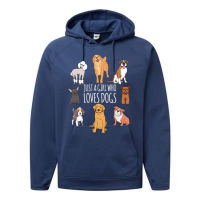 Fun Dog Puppy Lover Themed Cute Just A Girl Who Loves Dogs Cool Gift Performance Fleece Hoodie