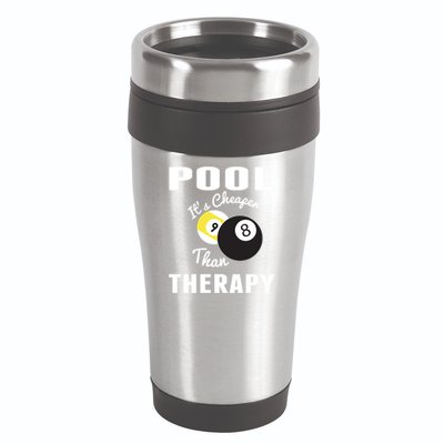 Father's Day POOL IT'S CHEAPER THAN THERAPY BILLIARDS POOL PLAYER Gift For Dad 16oz Travel Tumbler