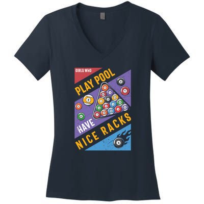 Father's Day Play Pool Have Nice Racks Billiards Player Gift For Dad Women's V-Neck T-Shirt