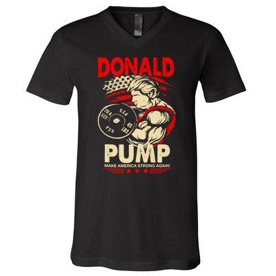 Funny Donald Pump Make America Swole Again Trump 2024 Return V-Neck T-Shirt