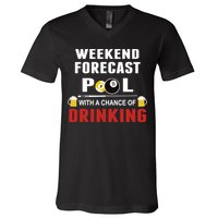 Father's Day POOL WITH A CHANCE OF A DRINKING BILLIARDS POOL Gift For Dad V-Neck T-Shirt