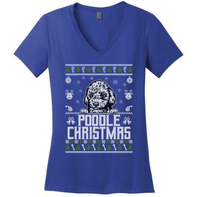 Funny Dog Poodle Ugly Xmas Design Christmas Dogs Gift Women's V-Neck T-Shirt