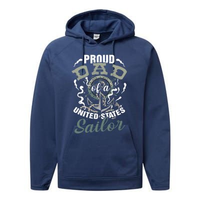 Fathers Day Proud Dad Of A United States Anchor Sailor Gift Performance Fleece Hoodie