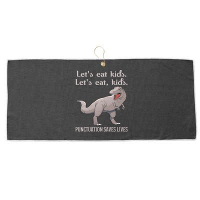 Funny Dinosaur Punctuation Saves Lives Large Microfiber Waffle Golf Towel
