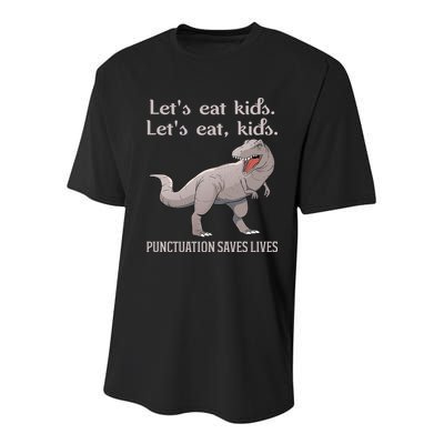 Funny Dinosaur Punctuation Saves Lives Youth Performance Sprint T-Shirt