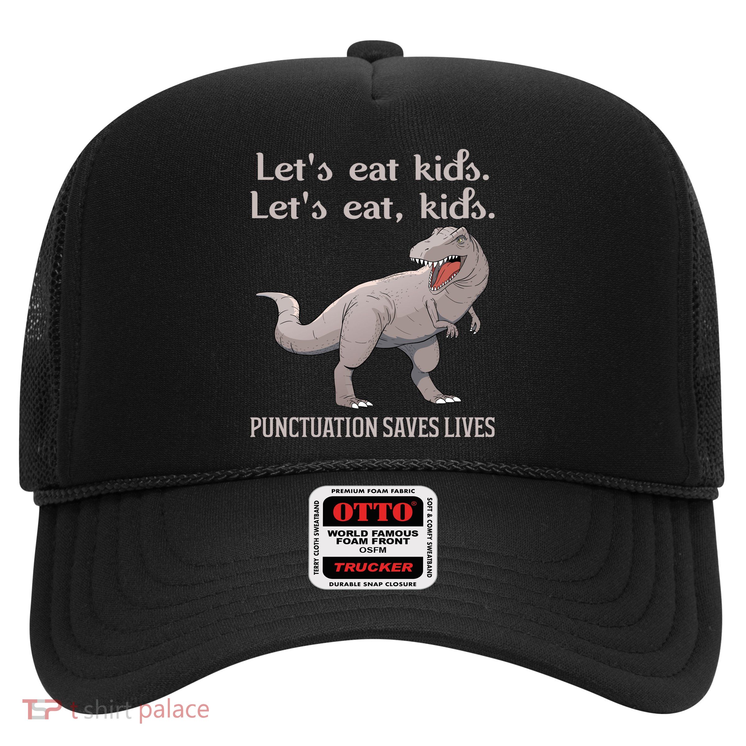 Funny Dinosaur Punctuation Saves Lives Trucker Hat