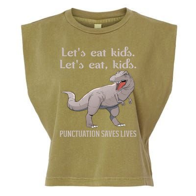 Funny Dinosaur Punctuation Saves Lives Garment-Dyed Women's Muscle Tee
