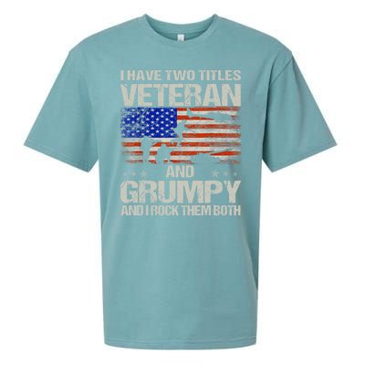 Funny Dad Papa Grandpa I Have Two Titles Veteran And Grumpy Gift Sueded Cloud Jersey T-Shirt