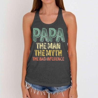 Father's Day Papa The Man The Myth The Bad Influence Women's Knotted Racerback Tank