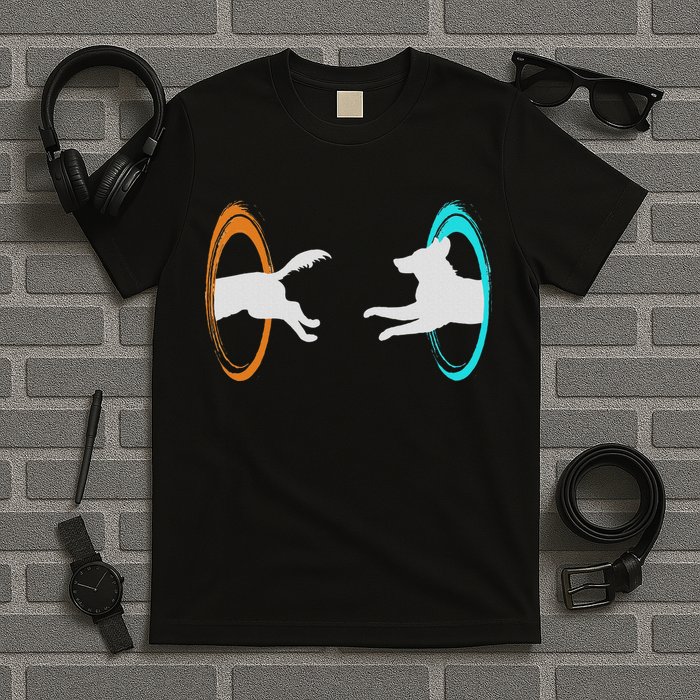 Funny Dimensional Portal Dog Nerd Geek  T-Shirt