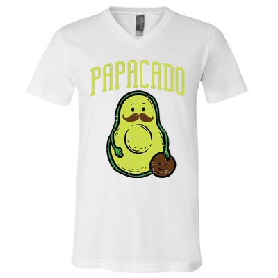 Fathers Day Papacado Papa Avocado Funny Vegan Guacamole Dad V-Neck T-Shirt