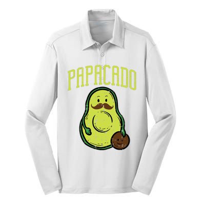 Fathers Day Papacado Papa Avocado Funny Vegan Guacamole Dad Silk Touch Performance Long Sleeve Polo