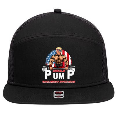 Funny Donald Pump Swole America Gym Fitness Trump 2024 7 Panel Mesh Trucker Snapback Hat