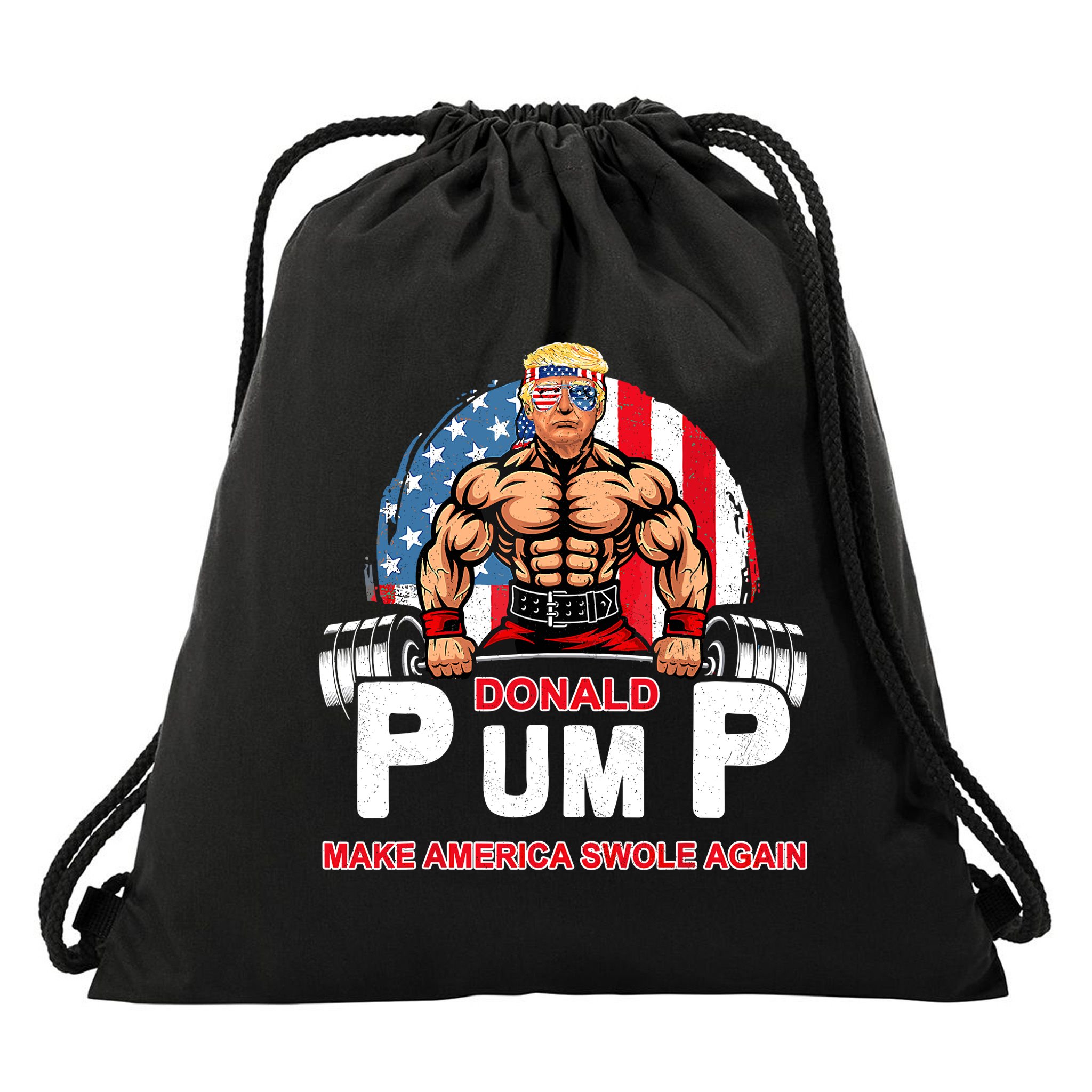 Funny Donald Pump Swole America Gym Fitness Trump 2024 Drawstring Bag