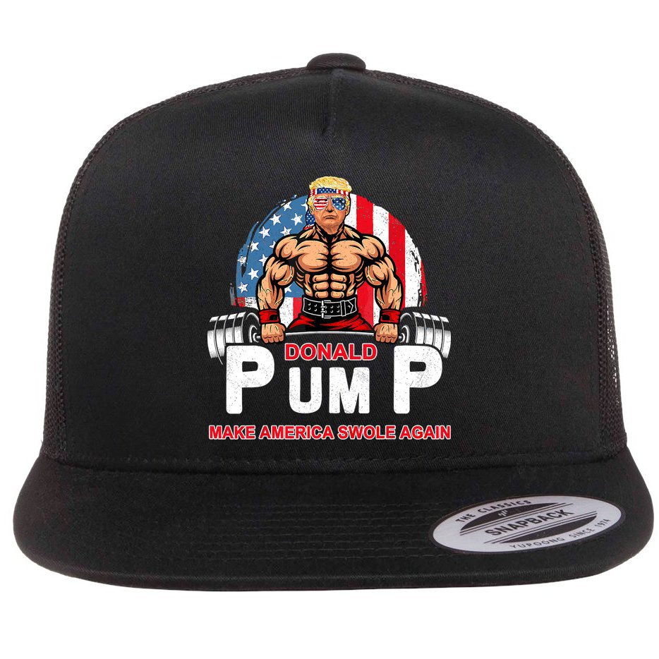 Funny Donald Pump Swole America Gym Fitness Trump 2024 Flat Bill Trucker Hat