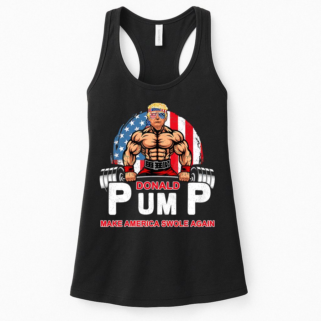 Funny Donald Pump Swole America Gym Fitness Trump 2024 Womens Tank Top