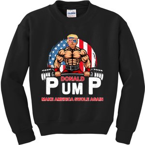 Funny Donald Pump Swole America Gym Fitness Trump 2024 Kids Sweatshirt