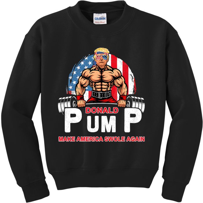 Funny Donald Pump Swole America Gym Fitness Trump 2024 Kids Sweatshirt