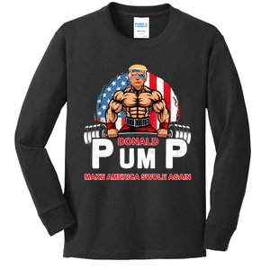 Funny Donald Pump Swole America Gym Fitness Trump 2024 Kids Long Sleeve Shirt