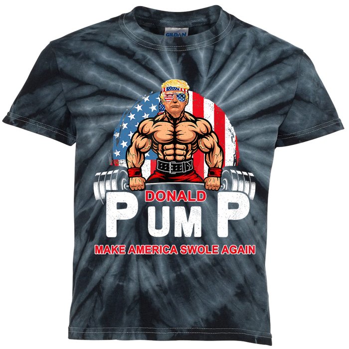 Funny Donald Pump Swole America Gym Fitness Trump 2024 Kids Tie-Dye T-Shirt