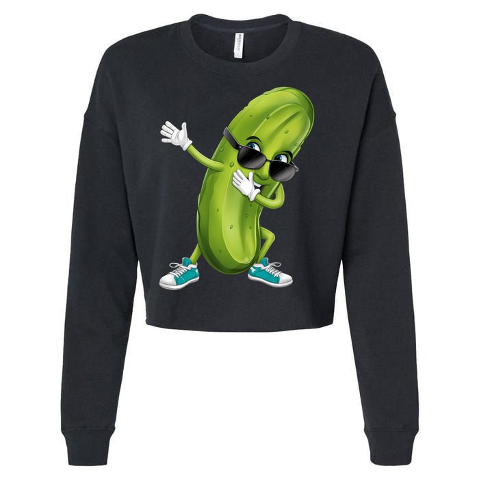 Funny Dabbing Pickle Dancing Cucumber Lover Funny Gift Cropped Pullover Crew
