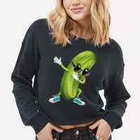 Funny Dabbing Pickle Dancing Cucumber Lover Funny Gift Cropped Pullover Crew