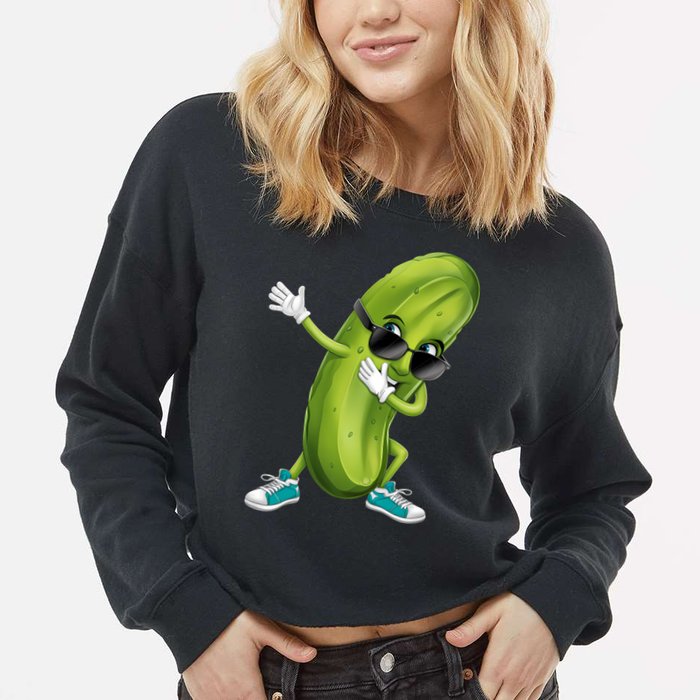 Funny Dabbing Pickle Dancing Cucumber Lover Funny Gift Cropped Pullover Crew