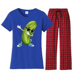 Funny Dabbing Pickle Dancing Cucumber Lover Funny Gift Women's Flannel Pajama Set