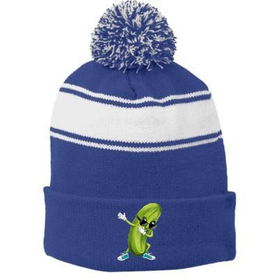 Funny Dabbing Pickle Dancing Cucumber Lover Funny Gift Stripe Pom Pom Beanie
