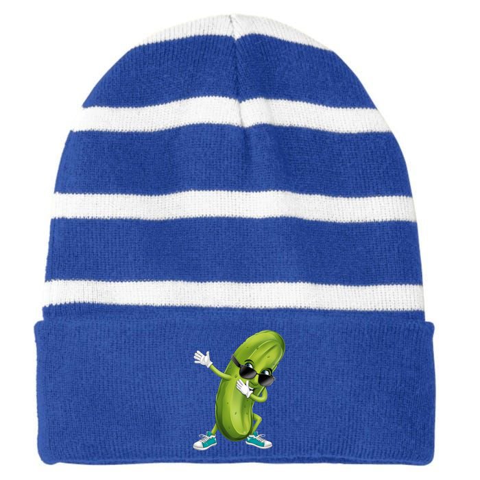 Funny Dabbing Pickle Dancing Cucumber Lover Funny Gift Striped Beanie with Solid Band