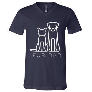 Fur Dad Pet Lover Cat Dog Dad Husband Funny Fathers Day V-Neck T-Shirt