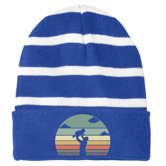 Fathers Day Papa Best Dad Ever Fatherhood Daddy Gift Striped Beanie with Solid Band